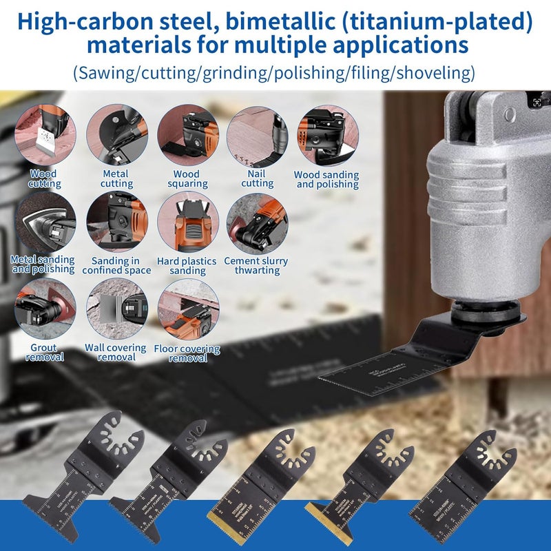 NKF 28PCS Oscillating Saw Blades, Universal Titanium Multitool Blades fit Wood Plastics Metal, Quick Release Multi Tool Blades Kits for Dewalt Porter Cable Fein Makita and Black & Decker. - Image 3